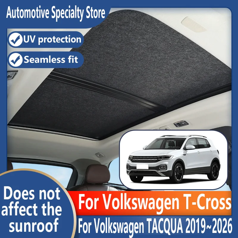 

Для Volkswagen T-Cross TACQUA 2019 ~ 2022 автомобильный люк, изоляционный козырек на крыше, электростатическая адсорбция, замшевая ткань, защита от солнца