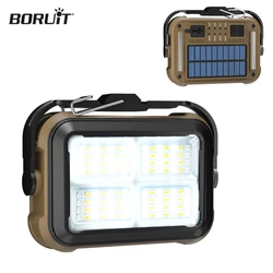 BORUIT LED Work Light Magnet Solar Charging 360° Lighting Camping Light Car Repair Flashlight COB Car Maintenance Light Hook