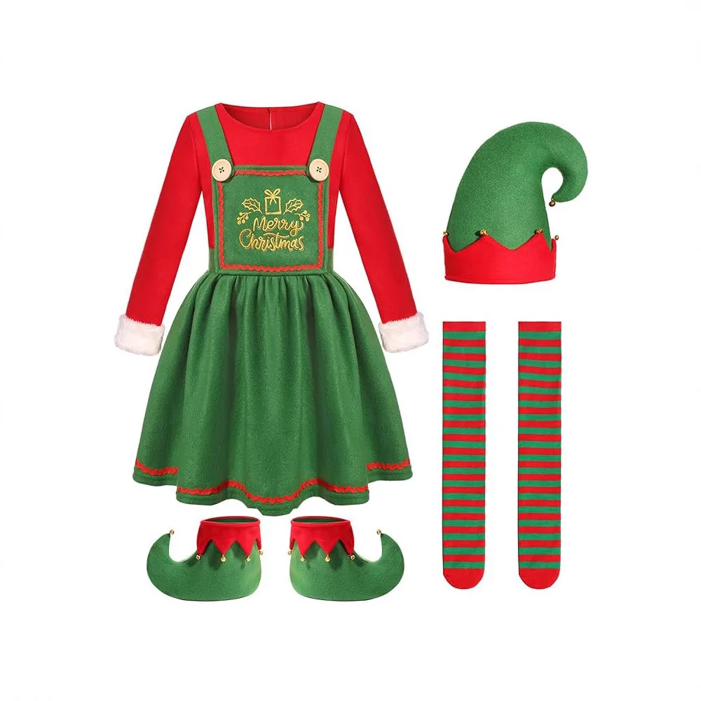 Festive Christmas Elf Outfit for Adults Red And Green Elf Set for Children Perfect for Holiday Parties Photo Shoots Fun Cosplay