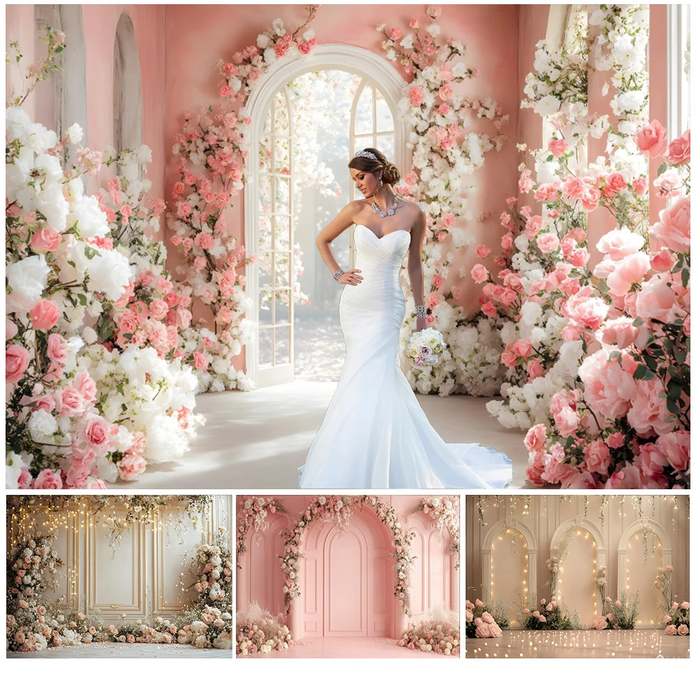 

Flower Gate Photography Backdrop Boho Arch Wall French Columns Baby Birthday Wedding Maternity Portrait Decor Photo Background