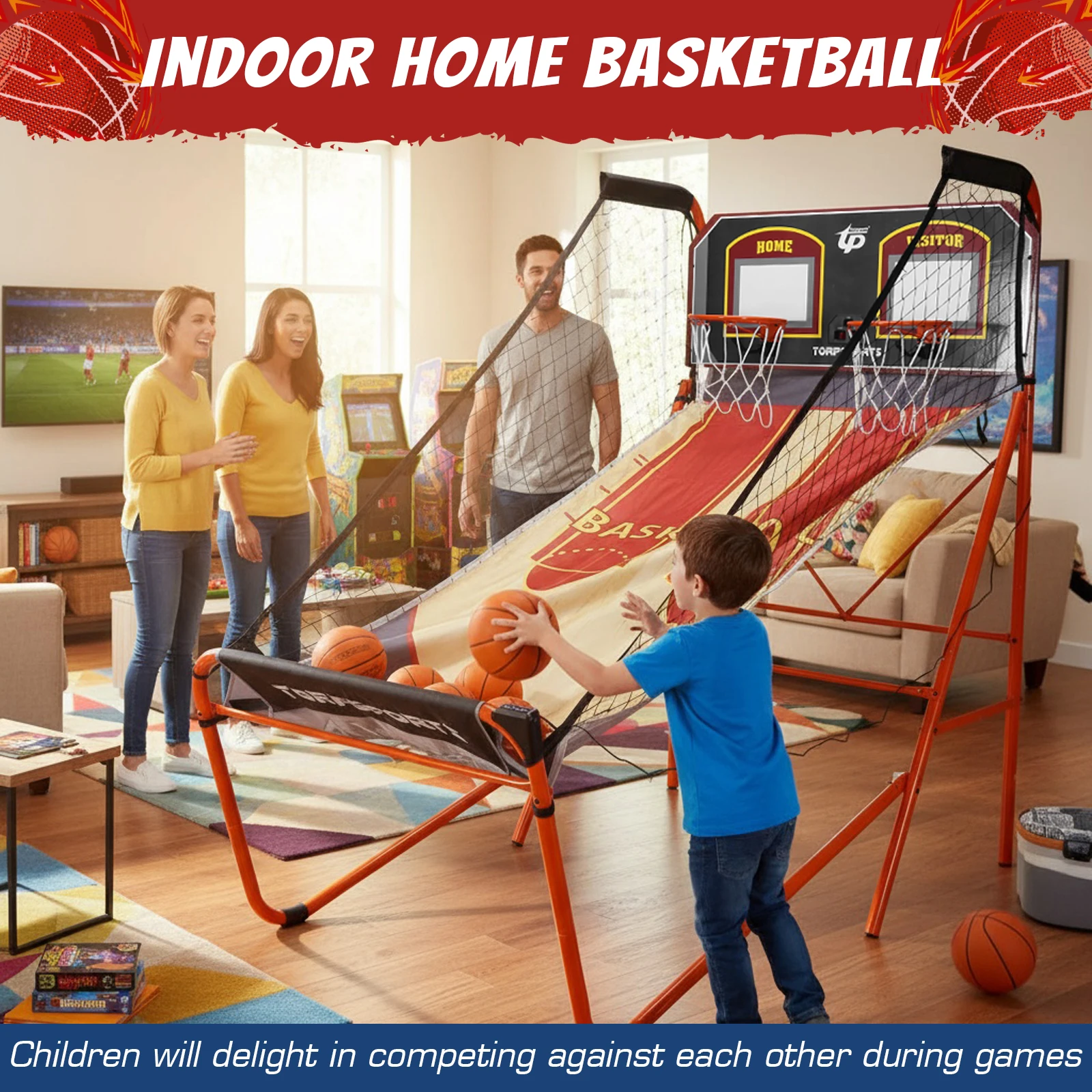 Arcade Basketball Game Set Commercial Grade Arcade Basketball LED Electronic Scoring for 2 Players Kids Adults Player