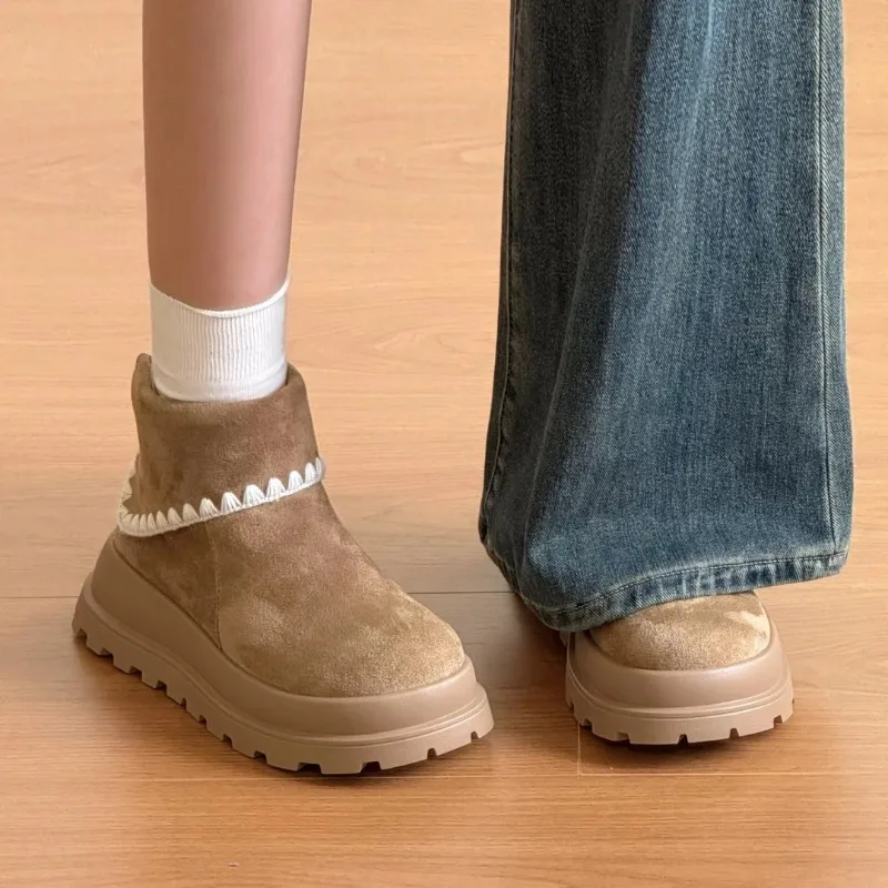 

2025 Winter New British-style Niche Thick-soled, Height-increasing, Versatile Short-toed Round-toe Cotton Shoes and Snow Boots