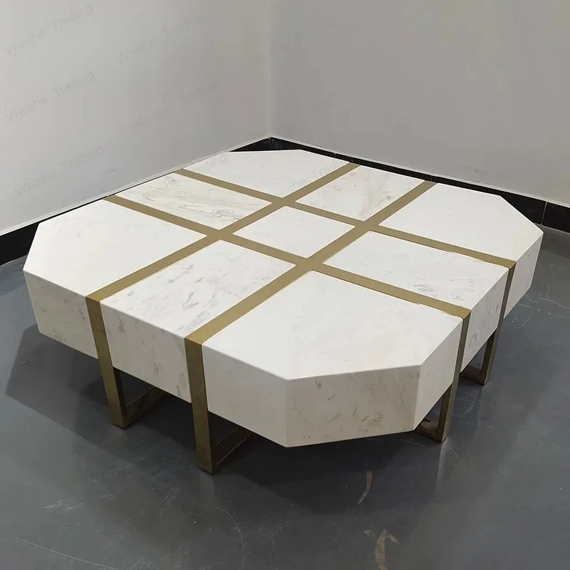 

Premium living room stainless steel marble coffee table light luxury square sofa tea table