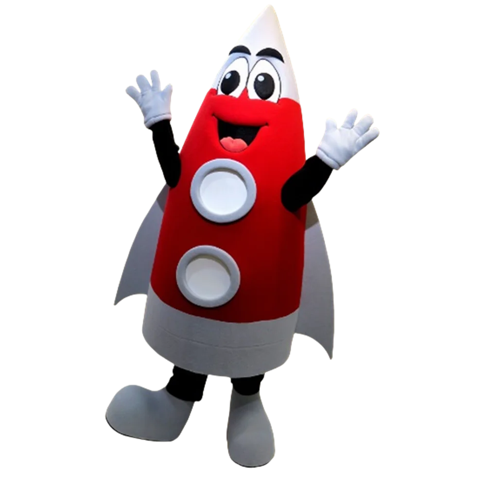 Feliz foguete vermelho mascote traje adcult personagem de desenho animado tema aeroespacial anime cosplay trajes mascotte fantasia vestido kits2086