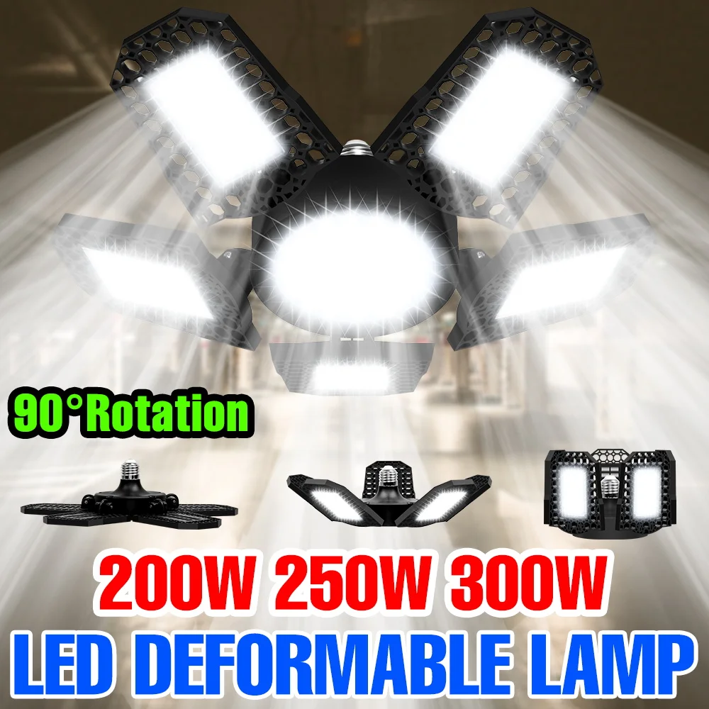 

300W LED Garage Light E27/E26 High Bay Bulb 100-277V Folding Deformable Spotlight Stadium Parking Lot Basement Home Lighting