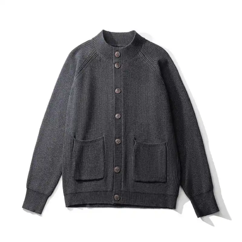日本のレトロなKAPITALラグランスリーブメンズウールセーター厚手スタックカラーカーディガンニットウェアコートプルオーバー