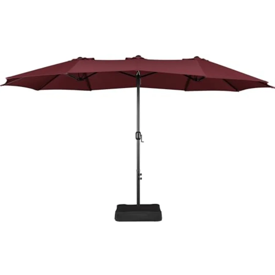 

15 ft Triple-size Patio Umbrella for Outdoor Use Polyester Fabric Burgundy Extra-Large Double-Sided with Easy Crank 12 Strong R