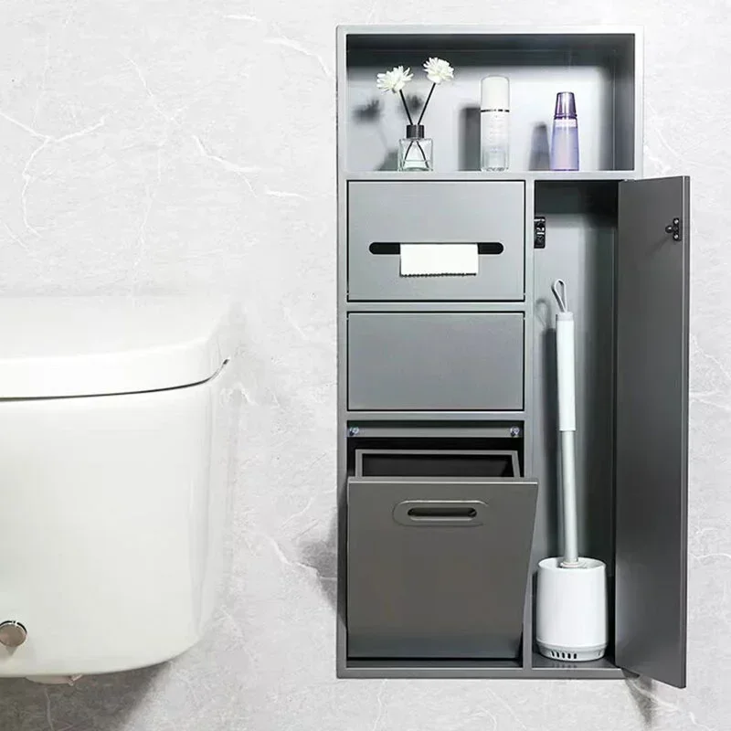 Stainless steel niche embedded toilet trash can bathroom embedded metal niche