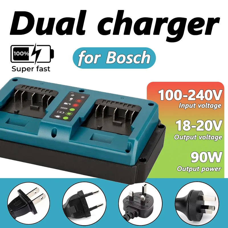 90W Dual-charge Charger Compatible for Bosch 18-20V Lithium Battery.With Battery Indicator Light and Heat Dissipation Protection