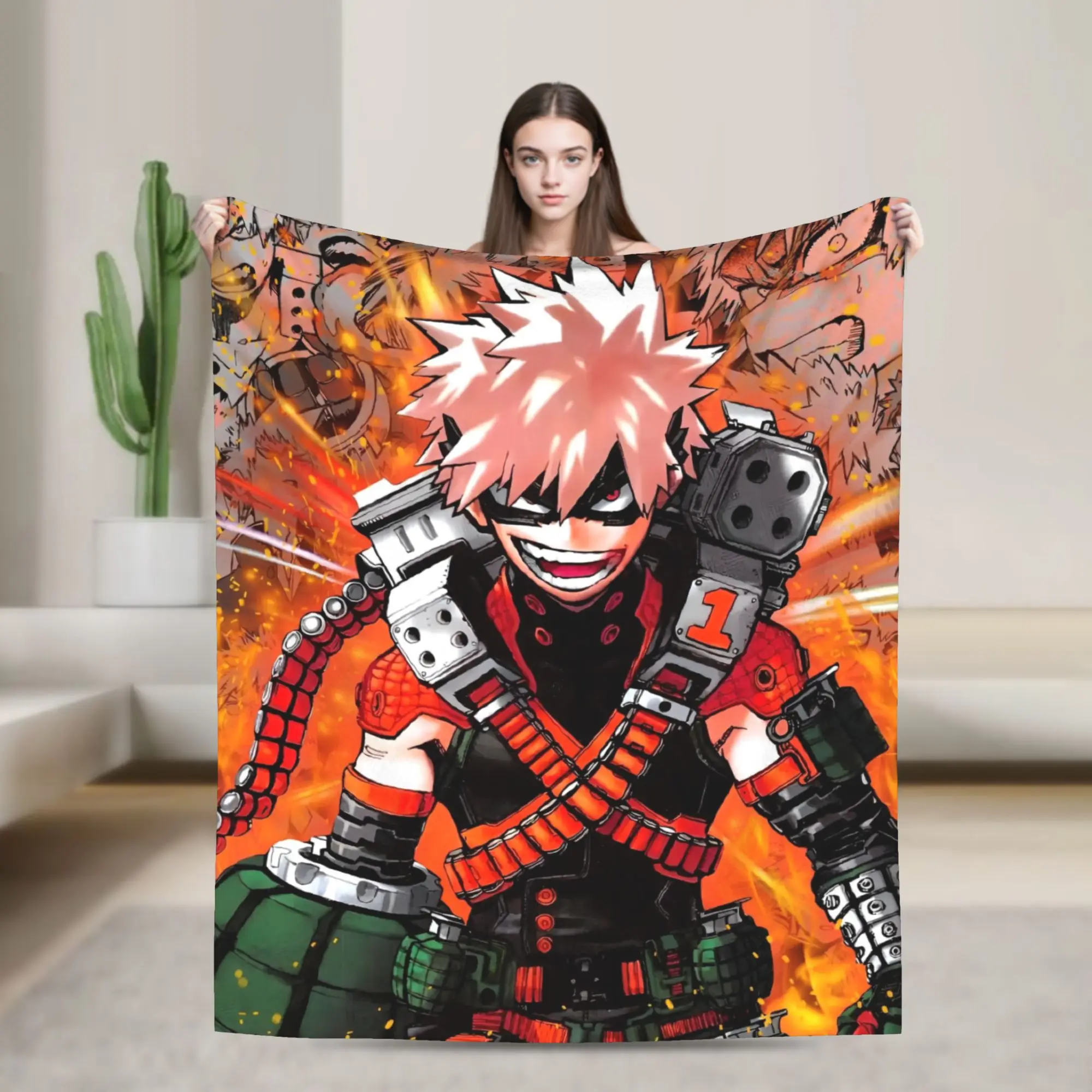 MHA Anime Knitted Blanket Fleece Bakugou Metal Poster Soft Throw Blankets for Home Couch Bedroom Quilt