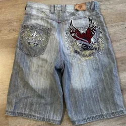 Short en jean Y2K Skull pour homme, belle mode, brodé, PO gy, short de basket-ball vintage, mode de rue, nouveau, été, 2024