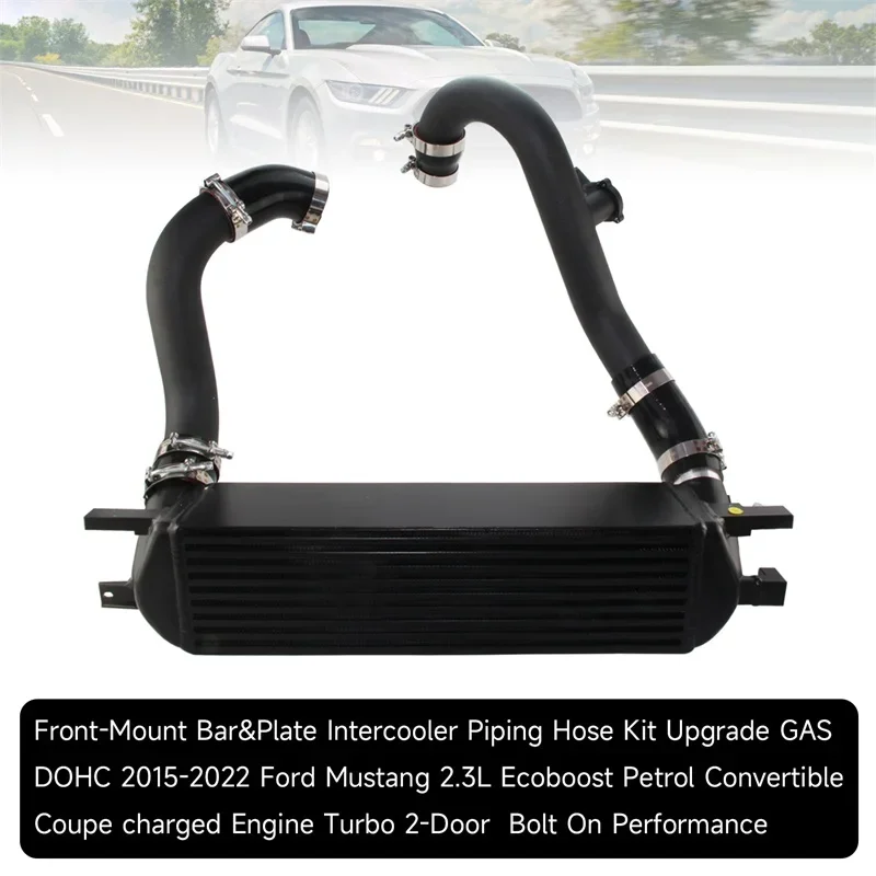

Performance Intercooler with Pipe Kit Fit for Ford Mustang Ecoboost 2.3L 2015-2022 Black/Silver Aluminum