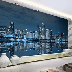 Customized products 3D Black White modern New York Night View City Building Study Wallpaper TV Background wall bedroom Mural 3 d