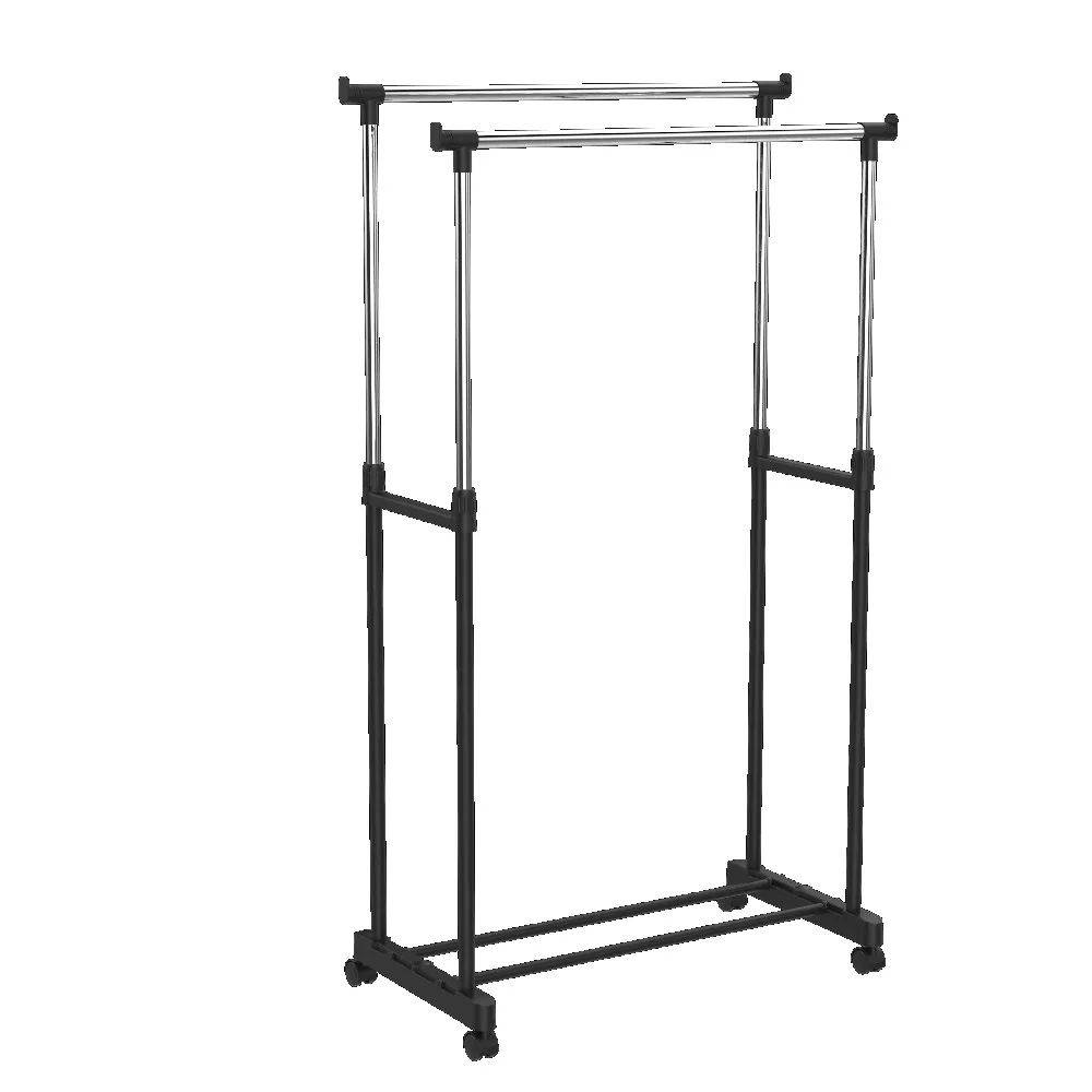 Factory Price Home Convenient Metal Clothes Hanger Removable Clothing Rail for Bedroom Rolling Double Pole Garment Rack