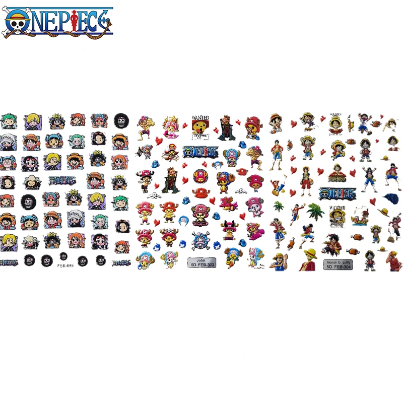 

Hot Sales One Piece Cute 5D Three-dimensional Waterproof Nail Sticker Anime Cartoon Embossed Nail Sticker Reward Gift Wholesale