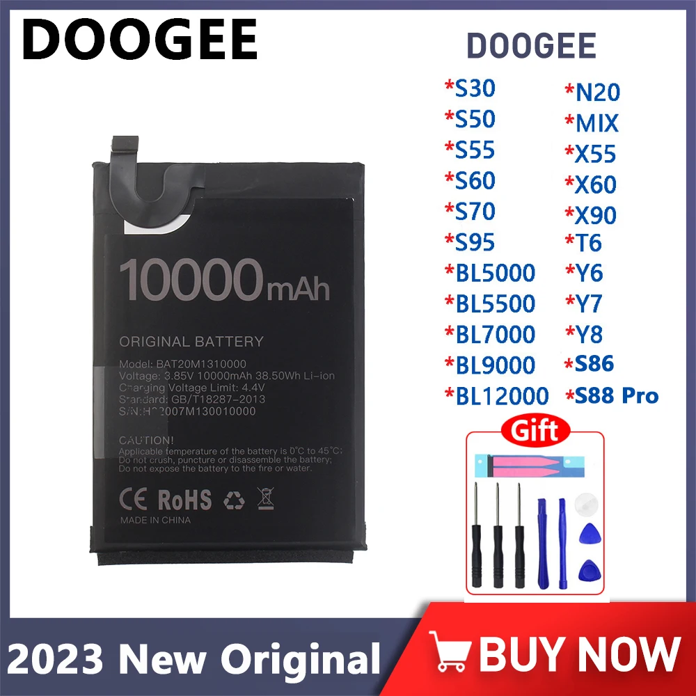

Doogee Battery For DOOGEE S30 S50 S55 S60 S70 S95 N20 X55 X60 X90 Y 6 7 8 BL5000 BL5500 BL7000 BL9000 BL12000 2023 New