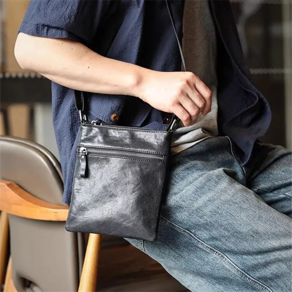 

Summer Casual Vertical Backpack Small Portable Leather Versatile Mobile Phone Bagfirst Layer Cowhidemen's Shoulder Messenger Bag
