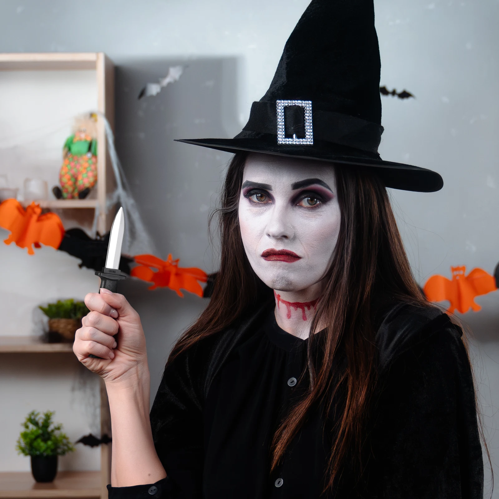 มีดปลอมพลาสติกแบบยืดหดได้ 2 ชิ้น ของเล่นแกล้งคน ฮาโลวีน ของเล่นมายากล ของขวัญ  มีดปลอมพลาสติกแบบยืดหดได้