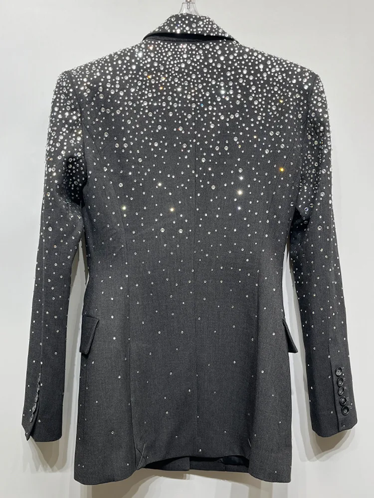 Ladies Shoulder Padded Hot Diamond Suit Jacket, Niche Design, High-End Light Luxury, One-Button Temperament Suit Top