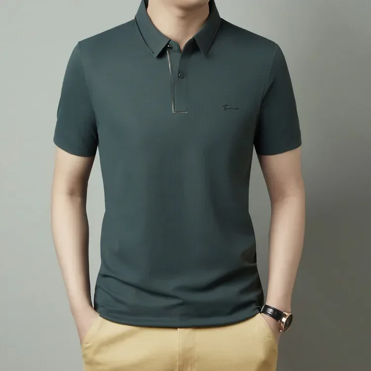 Neues Herren-Poloshirt Nahtlos Premium Luxuriöser Cooler Stoff Business Casual Golf Slim Fit Bluse Kragen T-Shirt – Detail 11