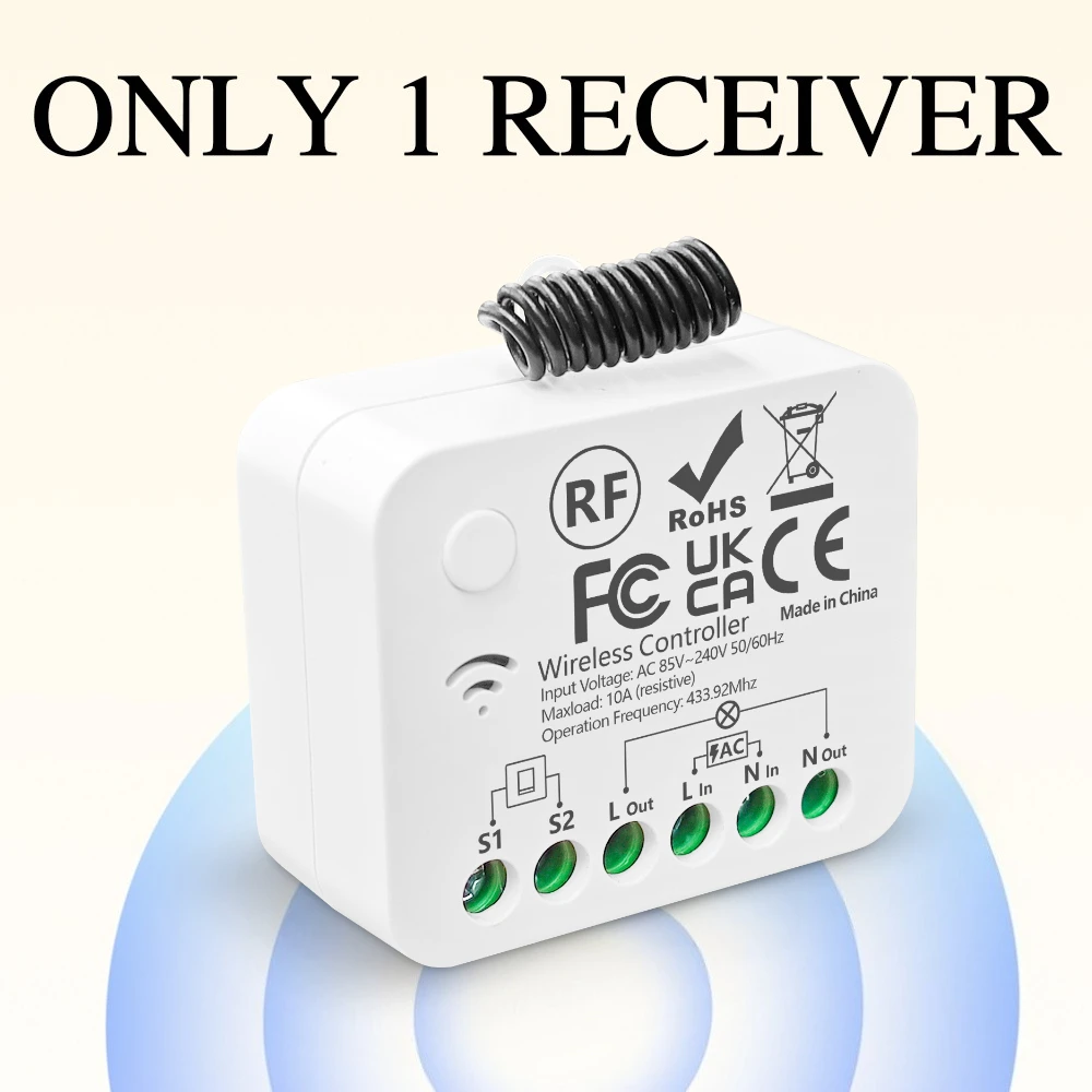 433Mhz Drahtloser Intelligenter Lichtschalter Fernbedienung AC 110V 220V 230V 240V 10A 3000W Mini-Relais-Empfänger 2-Wege für Lampen, Licht, LED