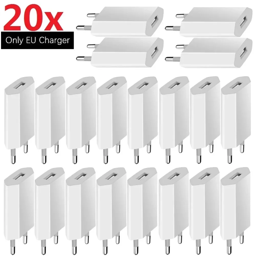 

10/20 Pcs Portable 5V 1A Eu US 5W AC Usb Wall Charger Travel Power Adapter For IPhone 7 8 x 12 13 14 Samsung Huawei Charger