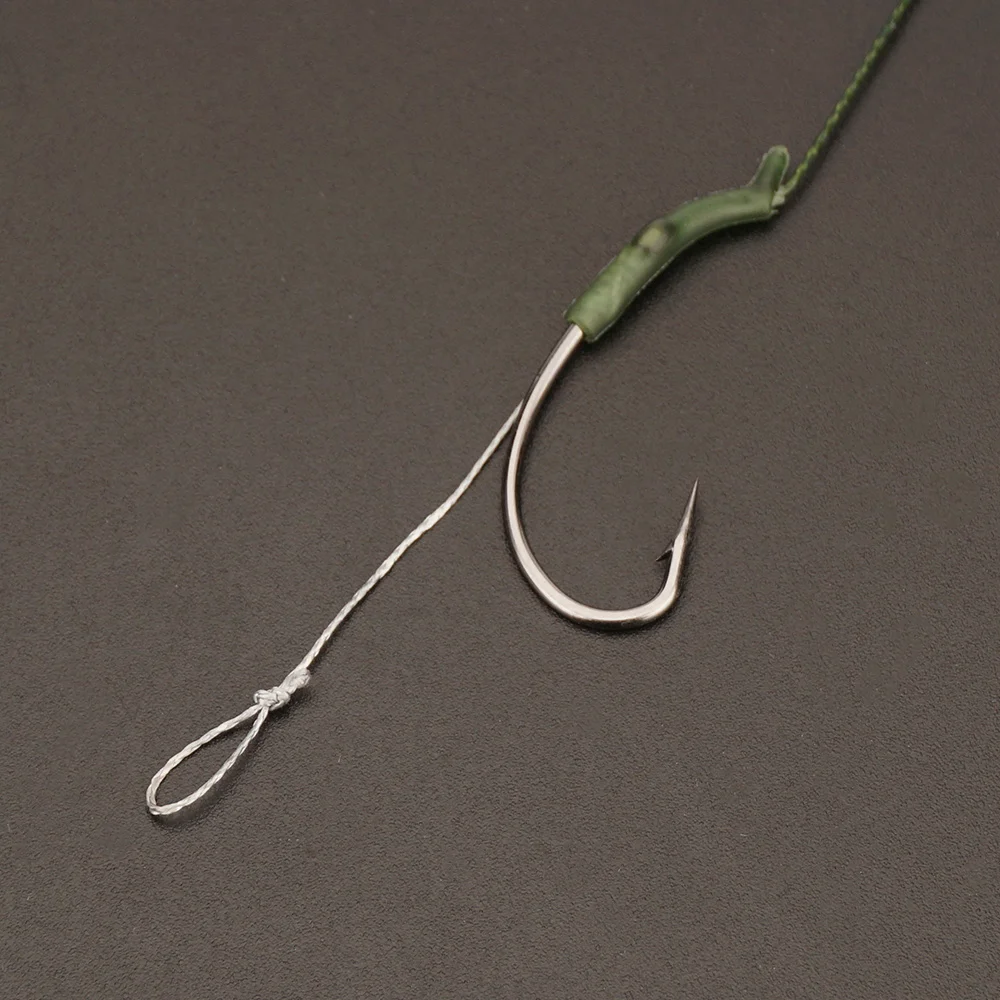 Hirisi TS108 6-teiliges Karpfenangel-Haarrig-Set, vorgebundener Haken mit beschichteter Schnur, Widerhaken, Anti-Tangle-Karpfenangel-Endgerät – Detail 3