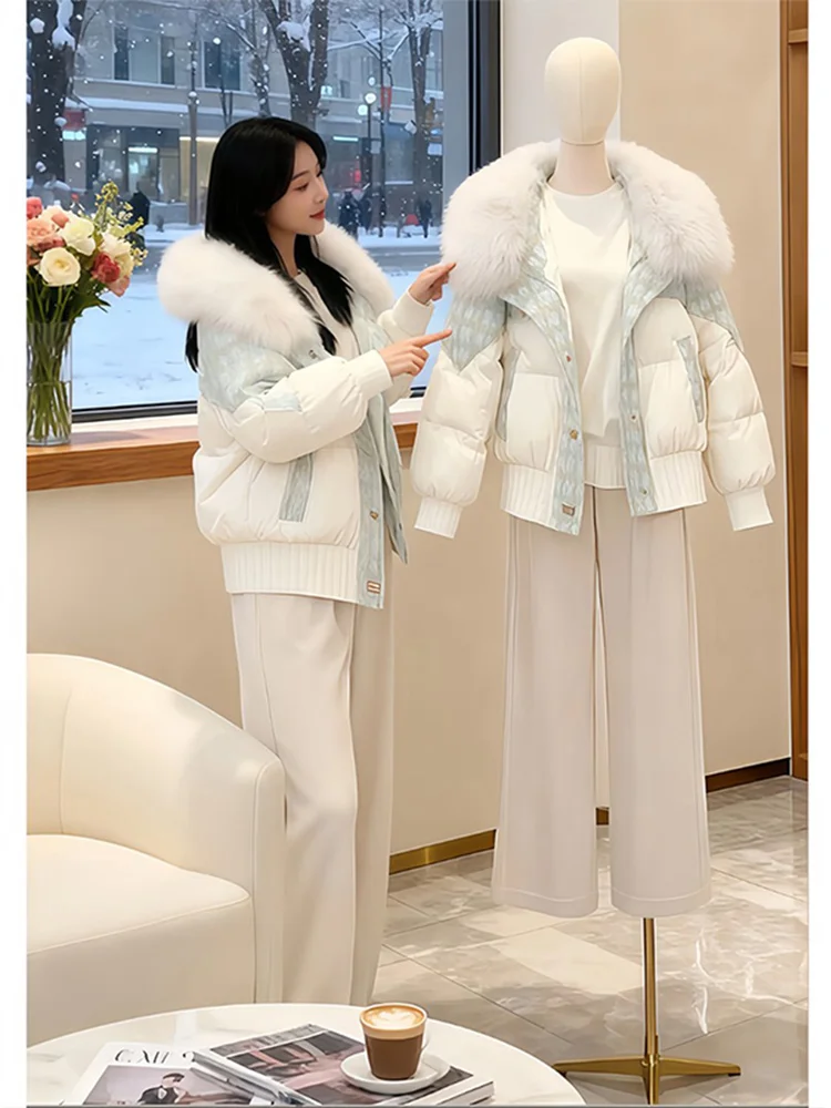 

Ladies Thiened Cotton Parka Coat Winter New Sle Lazy Faion Casual Large Size with Fur Collar Non-Quilted Long Sve