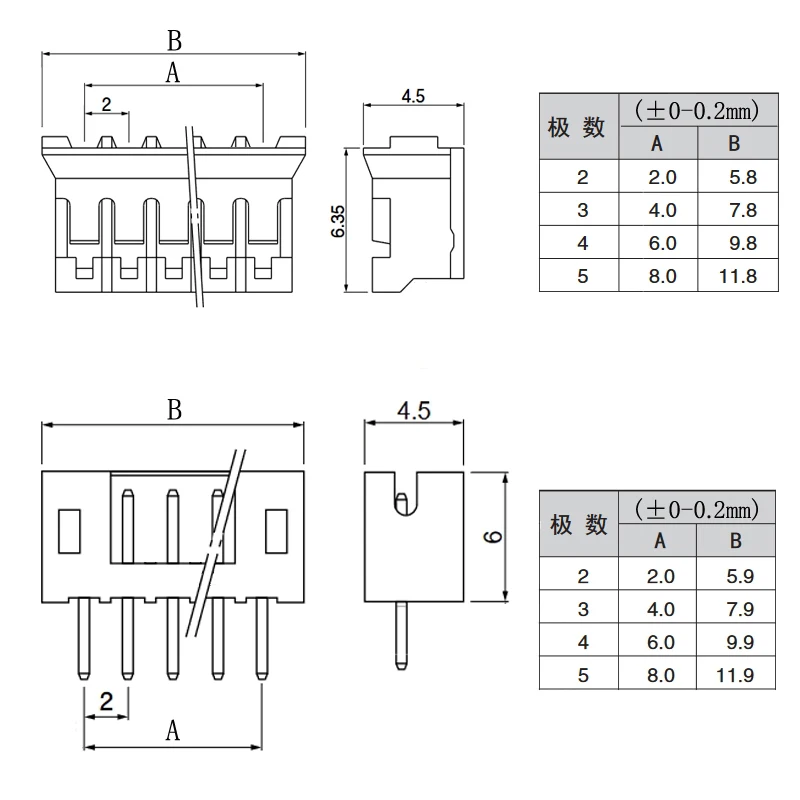 100Pcs/lot JST PH 2.0mm Pitch 2/3/4/5 Pin Terminals Plastic Housing Male Plug Female Socket Wire Connector PH 2.0 White Shell