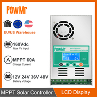 PowMr 60A MPPT Solar Charge Controller Backlight 12V 24V 36V 48V Lead Acid Lithium Battery Regulator Max 160V Solar Panel Input