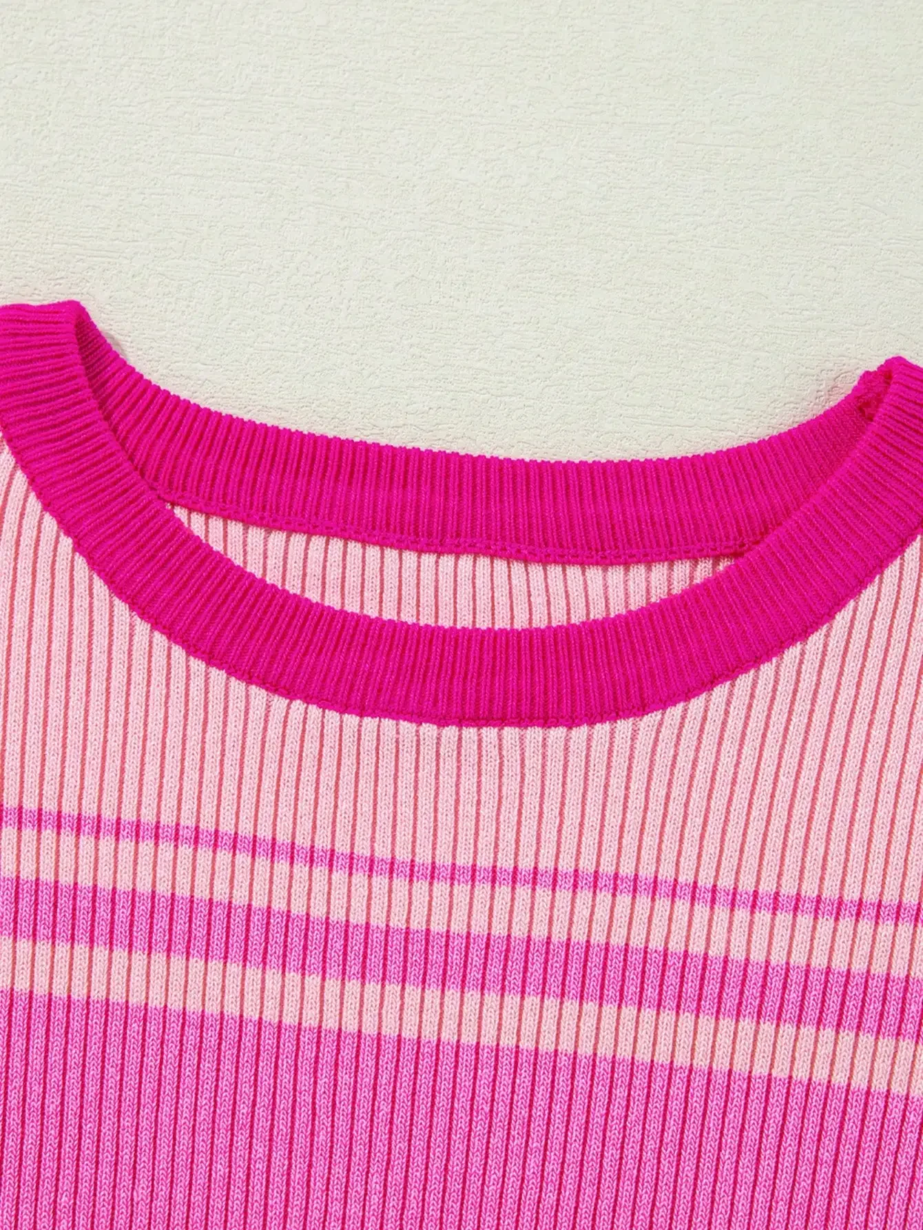 

Rib Knit Crew Neck Striped Short Sleeve Top Casual Summer