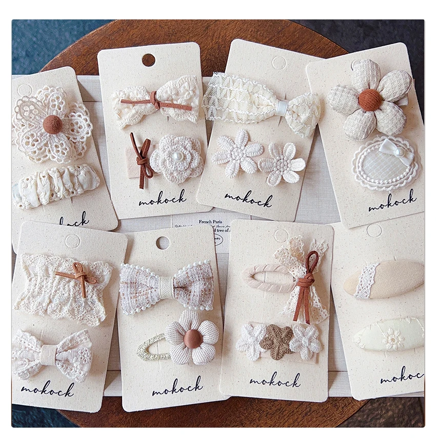 2026 Neue Boho Beige Creme Haarspangen 2 Stück/Set Spitze Strickblume Schonende Haarklammern für Kleinkind-Mädchen – Detail 3