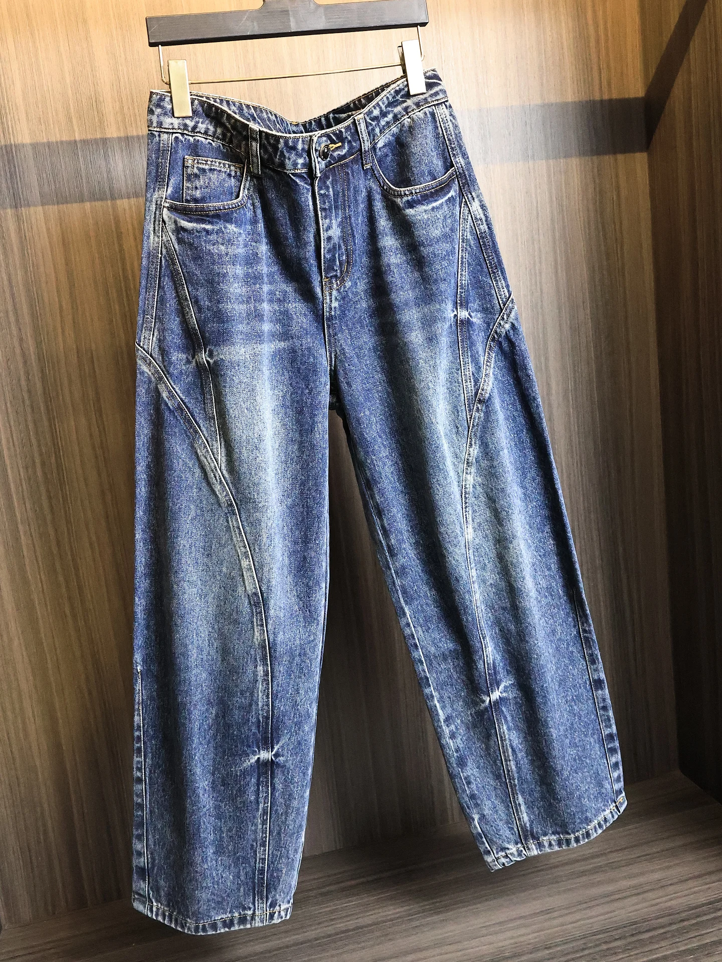 American Style Men's Pure Color Worn White Skin-friendly Breathable Retro Straight Leg Jeans Trendy Casual Cotton Blend