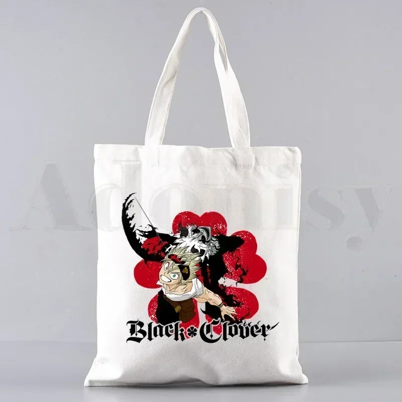 مانغا أستا بلاك كلوفر وصل حديثًا حقيبة قماش فنية حقائب تسوق مطبوعة بسيطة للفتيات حزمة عادية للحياة #4