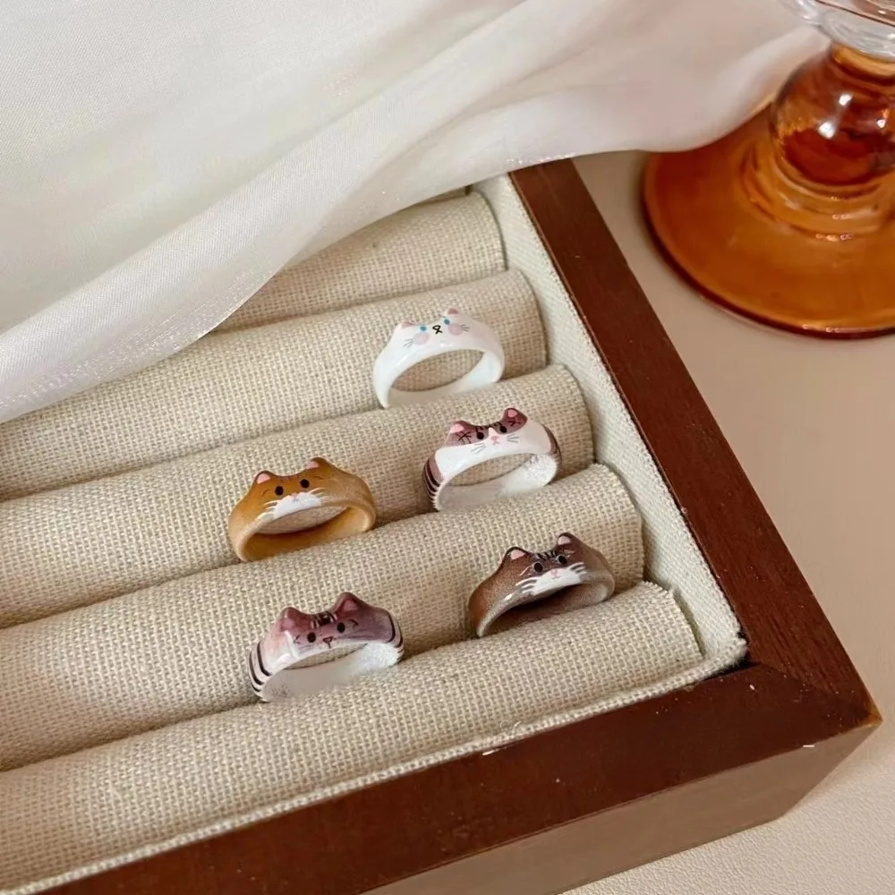 New Style Cartoon Ragdoll Cat Ring Unique Design Animal Resin Ring Creative Design Minimalist Design Finger Ring Daily Accessory