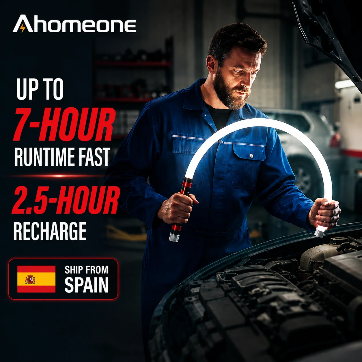 Auto-Reparaturleuchte, flexible LED-Arbeitsleuchte, 73 cm, biegbare Inspektionslampe, USB-aufladbar, 800LM, 3 Helligkeitsstufen, wasserdichte Silikon-Taschenlampe für Autoreparatur, Motorwerkstatt,