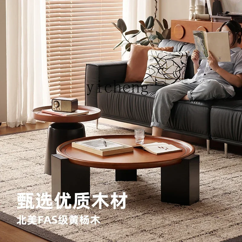 ZC medieval style coffee table round solid wood coffee table living room home combination coffee table