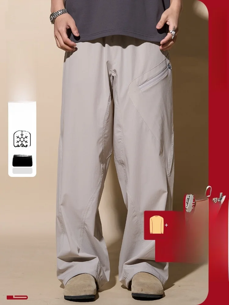 

Loadmind Cool Feeling Men's Outdoor Hiking Straight Leg Loose Casual Pants Qui Dry Comfortable Fit Summer Faion Trend