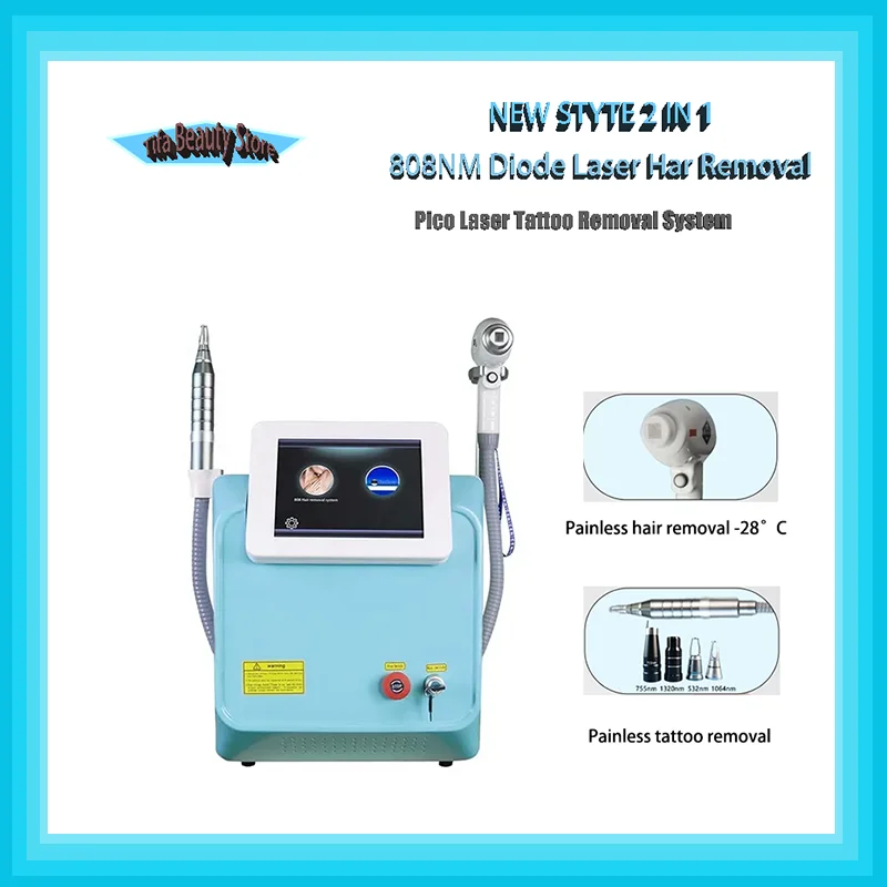 Portable Multifunctional 2-in-1 Picosecond Diode Carbon Skin Pigment Removal Ice Platinum Titanium Diode Hair Removal Machine