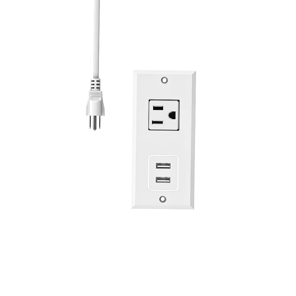 1500W White Compact Recessed Power Strip Flush Mount Hidden Charging Station Outlet Extender for Conference Table Furniture