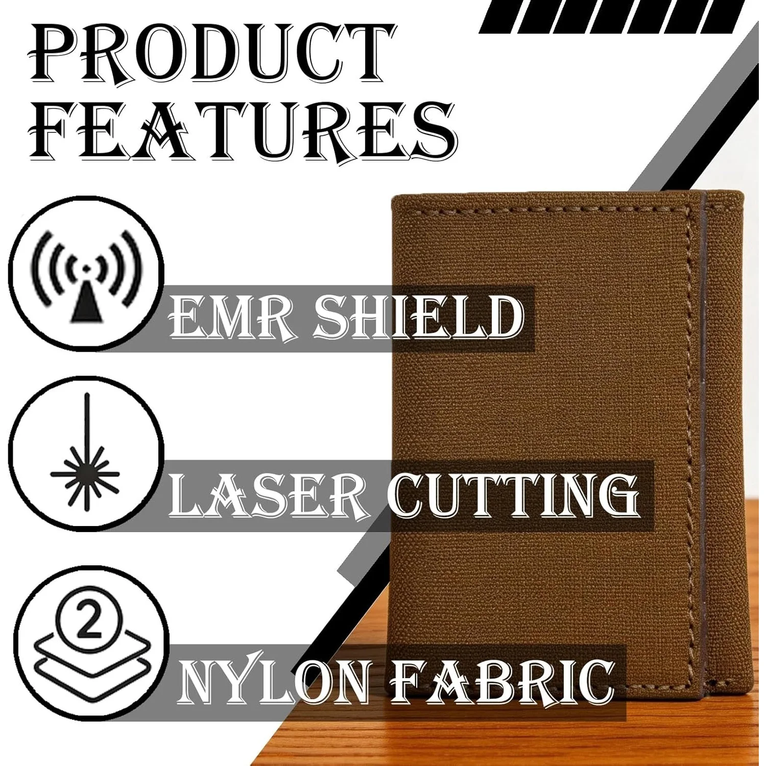 Tactical Tri-Fold Wallet RFID Blocking Card Holder Laser Cut Composite Nylon Fabric Camouflage Purse EMC Shielding Profile Purse