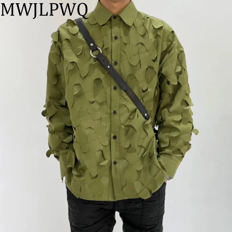 

MWJLPWQ Hollow Out Male Shirts Lapel Fashion Single Breasted Elegant Long Sleeve Uniseex Couple Tops 2025 Autumn New Y2K 010859