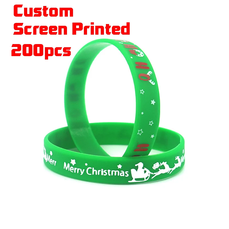 200pcs/Lots Custom Silicone Bracelets Printed Custom Wristband Personalized Band with Logo Text For Gifts,Your Party Events