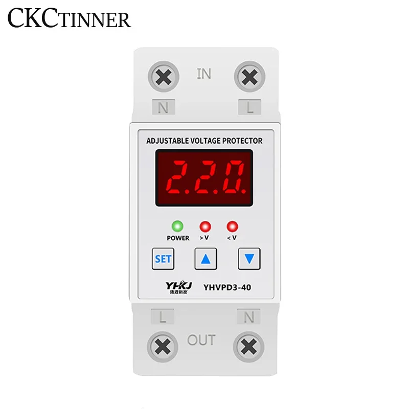 40A 63A 230V Din Rail Adjustable Over Voltage Current and Under Voltage Protector YHVPD3-40 YHVPD3-63 Limit Protection Voltmeter