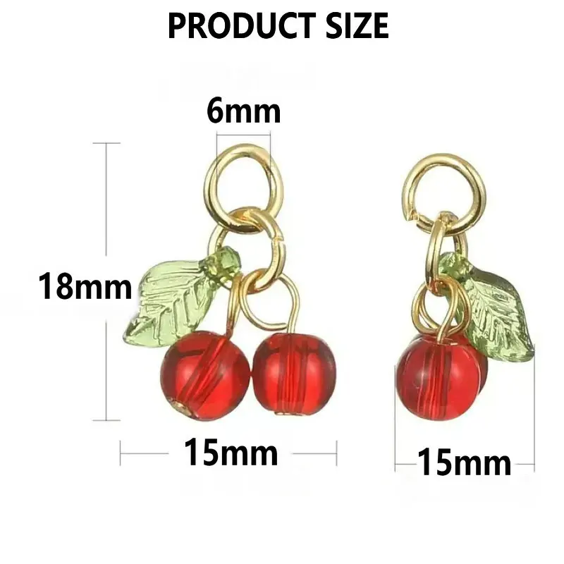 10pcs Red Cherry Charms Cute Glass Red Fruit Pendants with Loop DIY Jewelry Making Accessories for Bracelet Necklace Earrings