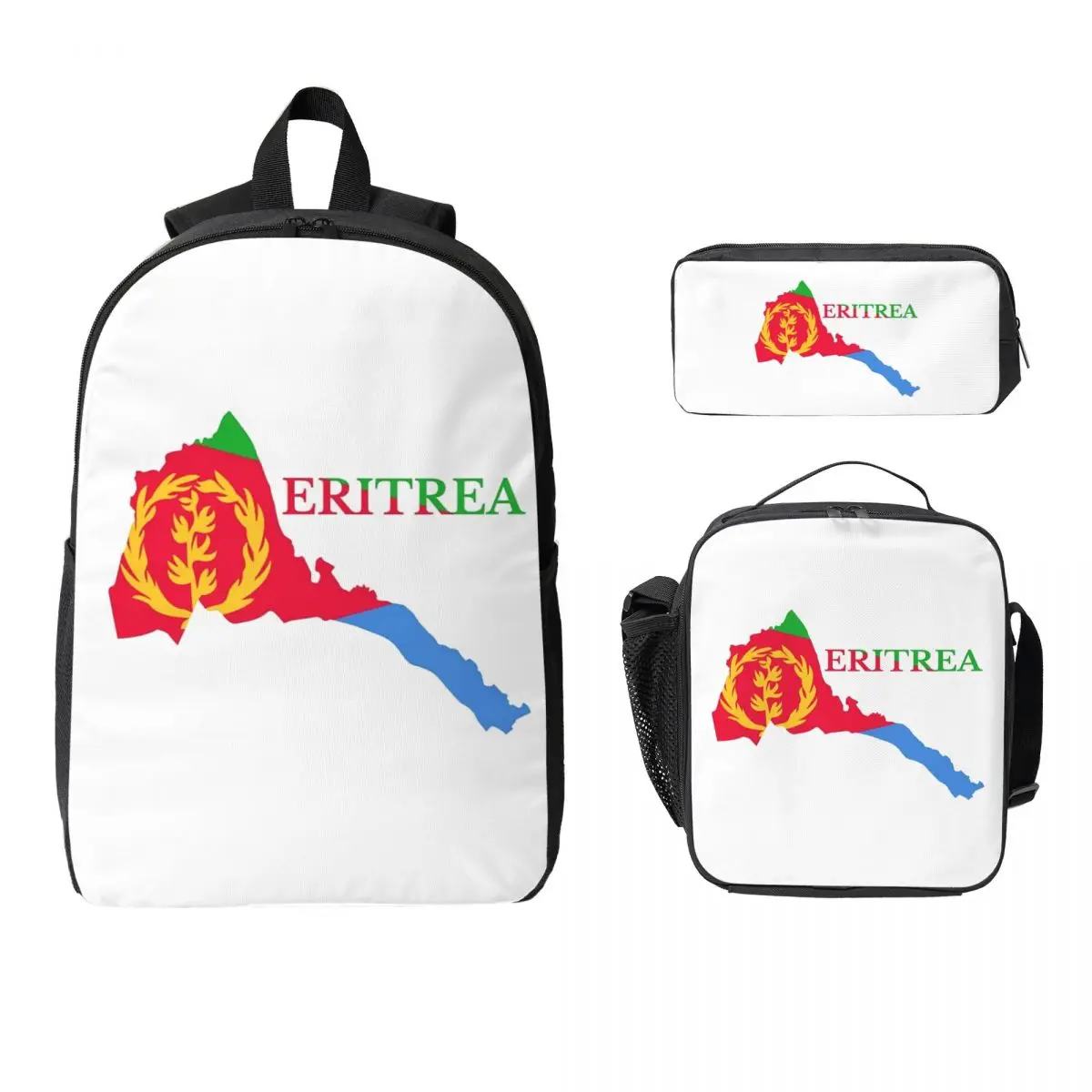 

Eritrea Flag Proud Eritrean Backpack Student BookBag School Bag Computer Shoulder Bags 3ps Insulated Lunch Bag Pencil Case
