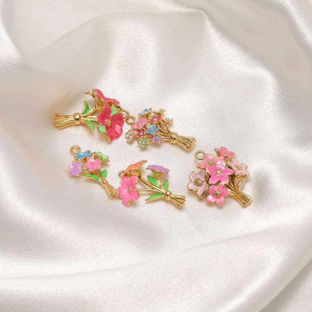 3 Stück Edelstahl-Emaille-Blumenanhänger für Paar-Halsketten, zum Selbermachen von Schmuck für Mädchen, zur Herstellung von Armbändern, Ohrringen und Zubehör, Großpackung – Detail 5