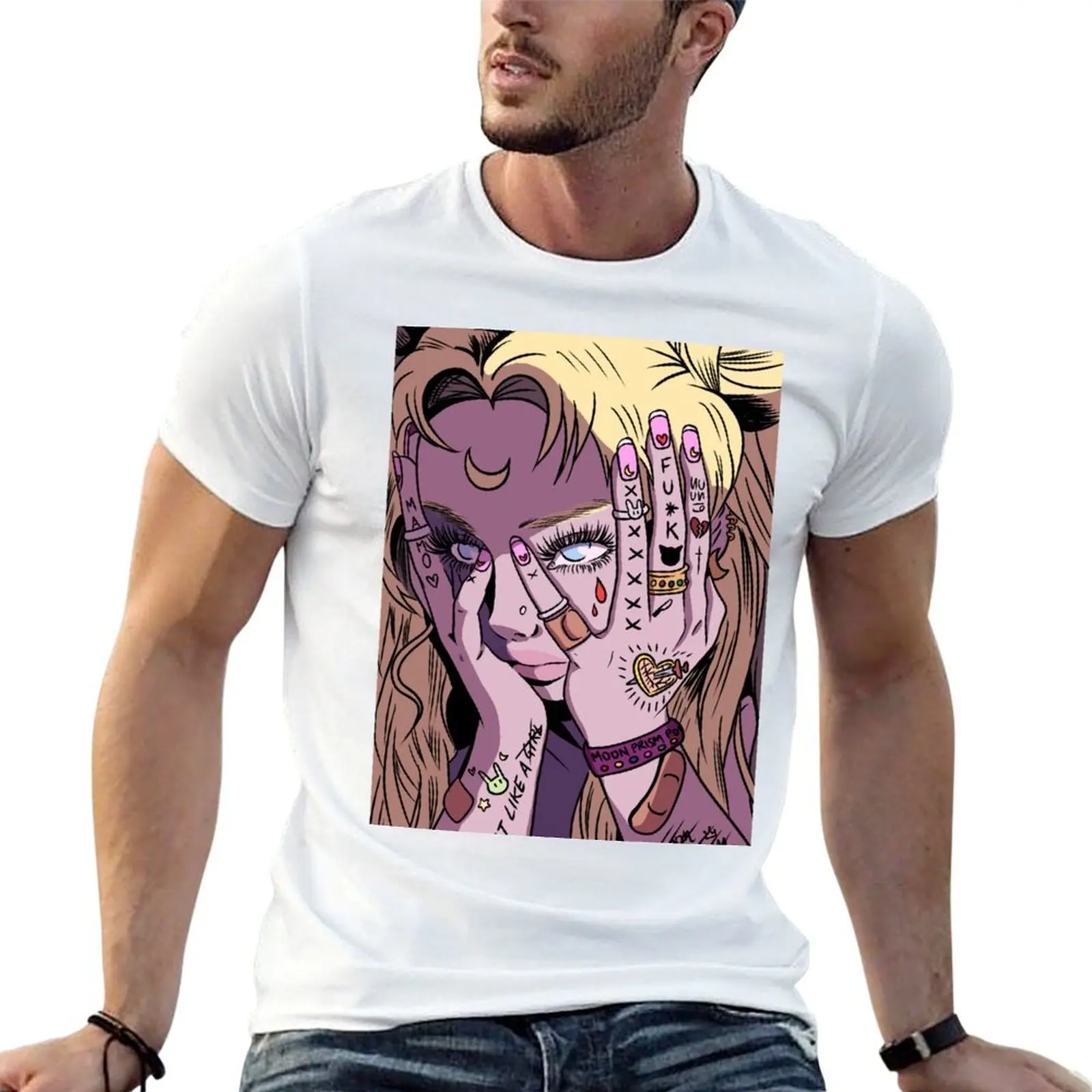 

Усаги-футболка с татуировкой, футболки для мужчин, забавная мужская футболка с рисунком, летняя футболка