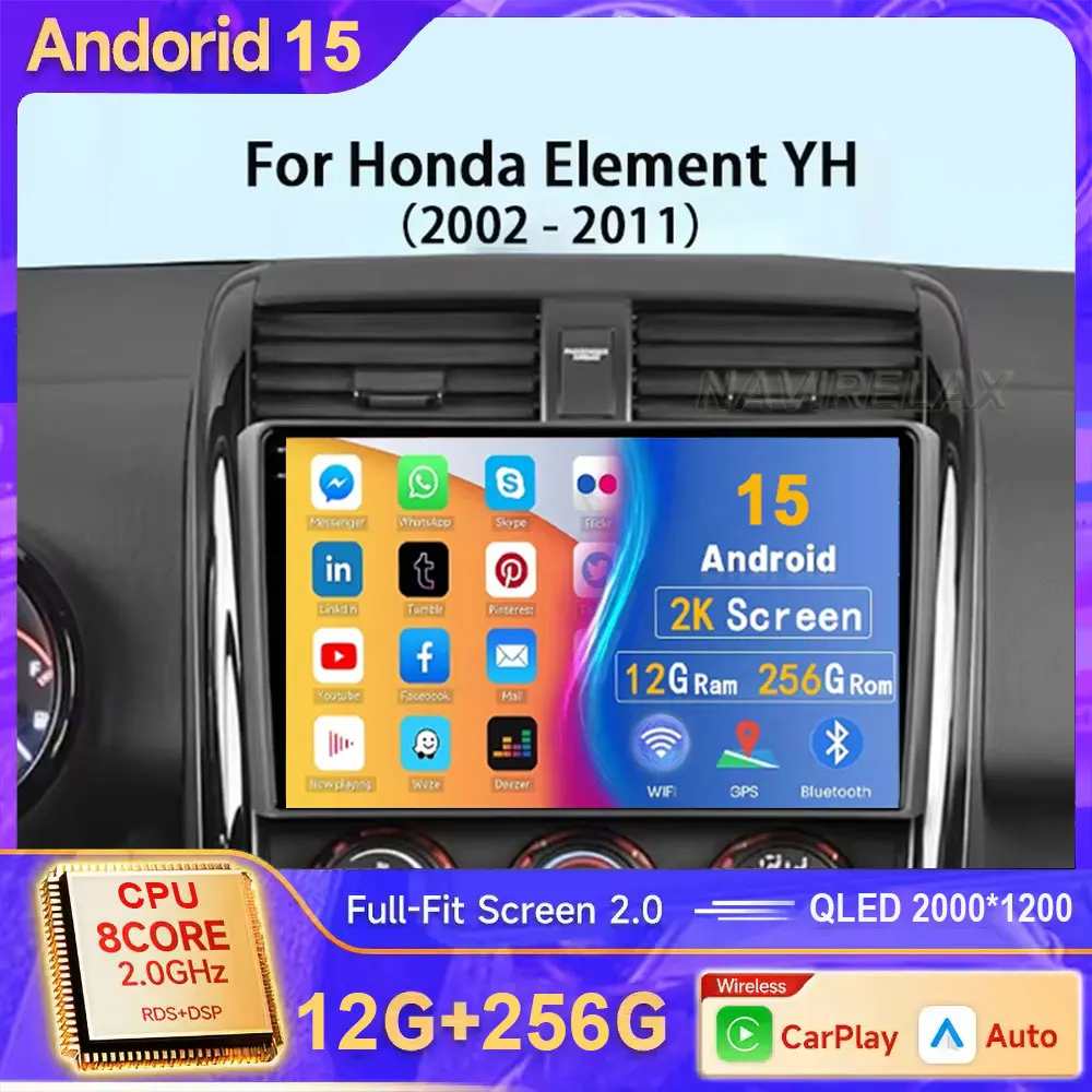

Android15 Автомобильный радиоприемник для Honda Element YH 2002-2011 Мультимедийный видеоплеер Carplay FM GPS Навигация WIFI 4G Авторадио