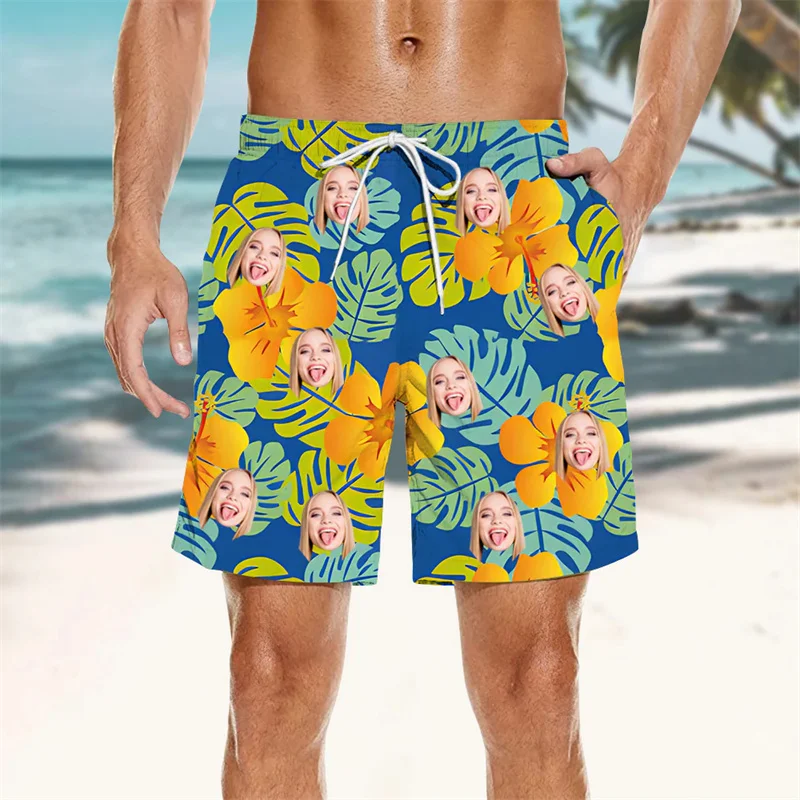 

Пляжные шорты с графическим рисунком цветов и листьев, мужские плавки с 3D принтом тропических растений по индивидуальному заказу, летние спортивные шорты для серфинга